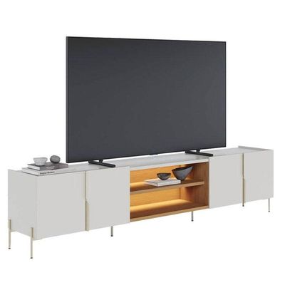 Painel Para Tv Home Suspenso Maggiore 2.3 Com Aparador Buffet Sena Com Led Off White Matte Freijó – Colibri