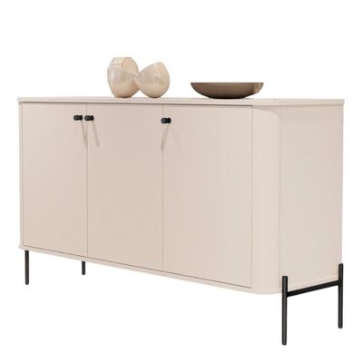 Buffet Aparador Para Sala De Estar 3 Portas Pés Em Aço - Off White Preto Off White Preto