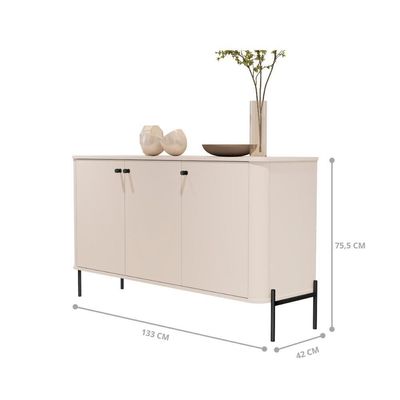 Buffet Aparador Para Sala De Estar 3 Portas Pés Em Aço - Off White Preto Off White Preto