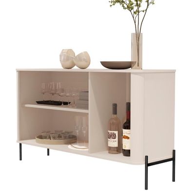 Buffet Aparador Para Sala De Estar 3 Portas Pés Em Aço - Off White Preto Off White Preto