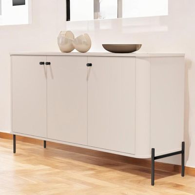 Buffet Aparador Para Sala De Estar 3 Portas Pés Em Aço - Off White Preto Off White Preto