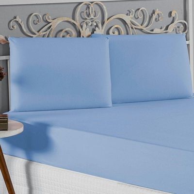 Jogo De Cama Casal Viúva Nobre 3 Peças Malha 100% Algodão - Azul-bebê
