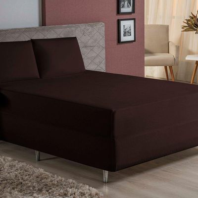 Jogo De Cama Casal Nobre 3 Peças Luva De Box 55cm De Altura Malha 100% Algodão - Marrom
