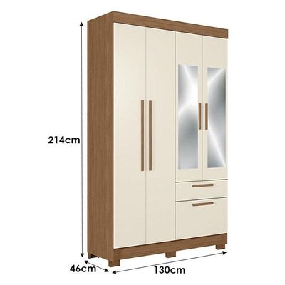 Guarda Roupa Solteiro 4 Portas Londrina Com Espelho Jatobá Areia - Santos Andirá
