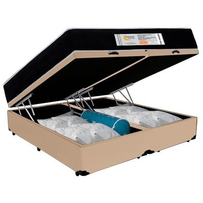 Cama Box Baú Queen Bipartido Sintético + Colchão Molas Ensacadas Sereneprime Sonnolux 158x198x69 Bege