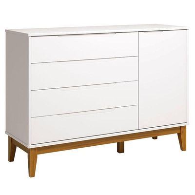 Berço Americano E Cômoda Com Porta Classic Elfe Branco Acetinado Com Pés Madeira - Reller