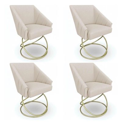 Kit 4 Poltronas Luxo Alana Linho Bege Base Luxo Dourado - Pallazio