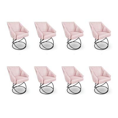 Kit 8 Poltronas Luxo Alana Suede Rosa Bebê Base Luxo Preto - Pallazio