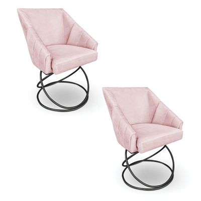 Kit 2 Poltronas Luxo Alana Suede Base Luxo Preto - Pallazio Cor Rosa Bebê