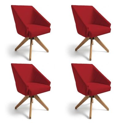Kit 4 Poltronas Giratórias Alana Suede Base De Madeira - Pallazio Cor Vermelho