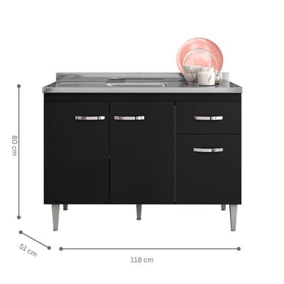 Balcão De Cozinha 2 Portas 1,20m Cheltenham Branco Preto Flex