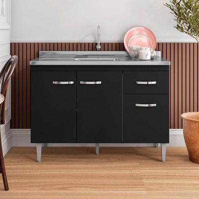 Balcão De Cozinha 2 Portas 1,20m Cheltenham Branco Preto Flex