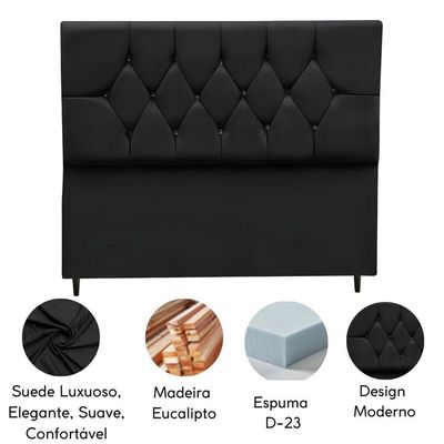 Cabeceira Estofada Cama Box Solteiro 90 Cm Suede Paris Preto