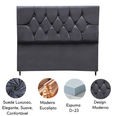 Cabeceira Estofada Cama Box Solteiro 90 Cm Suede Paris Cinza Escuro