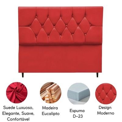 Cabeceira Solteiro Cama Box Estofada 90 Cm Suede Bela Vermelho