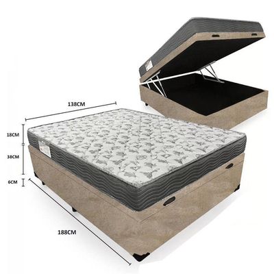 Cama Box Baú Casal Suede + Colchão De Espuma D33 - Sereneprime - 138cm Bege