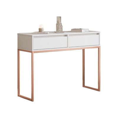 Aparador Buffet Rio 2 Gavetas Para Sala 90 Cm Branco Cobre