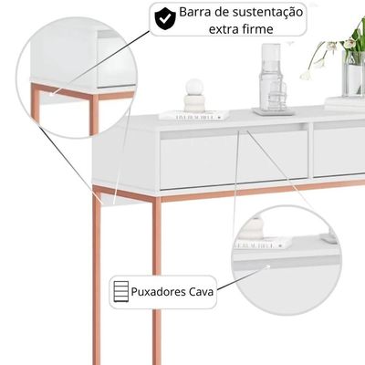 Aparador Buffet Rio 2 Gavetas Para Sala 90 Cm Branco Cobre