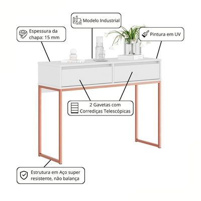Aparador Buffet Rio 2 Gavetas Para Sala 90 Cm Branco Cobre
