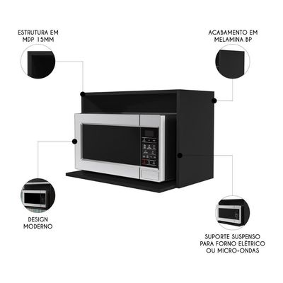 Suporte Microondas E Forno Elétrico Aéreo 60cm Itália Preto - Lumil