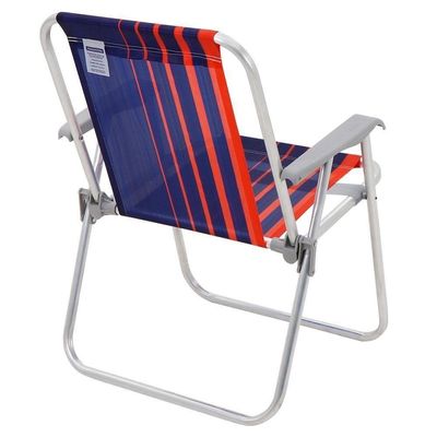 Cadeira De Praia Tramontina Samoa Alta Em Alumínio Com Assento Azul Escuro E Laranja 92900000
