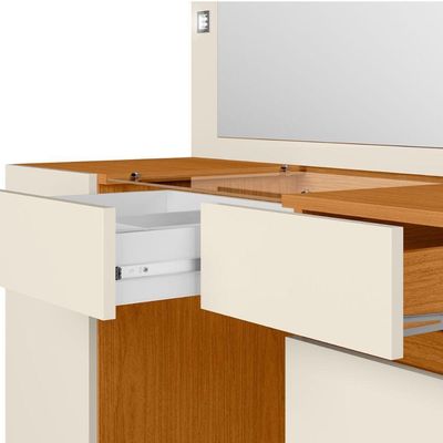 Penteadeira 2 Portas 4 Gavetas Com Visor De Vidro Studio Cinamomo/off White