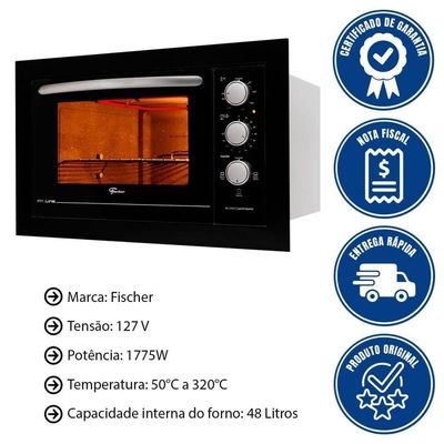 Forno Elétrico Fischer Fit Line Embutir 48l Preto 110V Autolimpante 34493(95481)