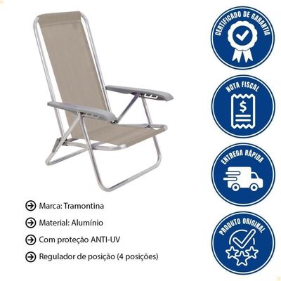 Kit 02 Cadeiras De Praia Reclin. Tramontina Bali Baixa Alumínio C/ Assento Camurça 92900105