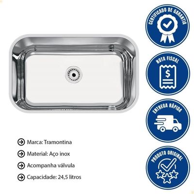 Cuba Tramontina Lavínia 56x34 Cm Standard Em Aço Inox Polido 56 Bl Com Válvula 94085507
