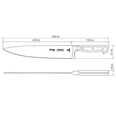 Faca Chef Tramontina Century Lâmina Em Aço Inox Cabo De Policarbonato E Fibra De Vidro 10" 24011110