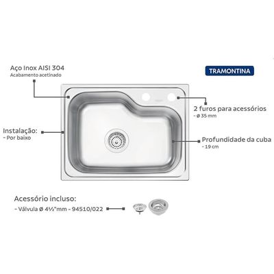 Cuba De Embutir Tramontina Morgana Compact 48 Fx Undermount Em Aço Inox 93815192