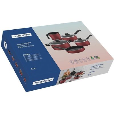 Jogo De Panelas Tramontina Caribe Com Antiaderente Starflon Max 05 Peças Vermelho 20297508