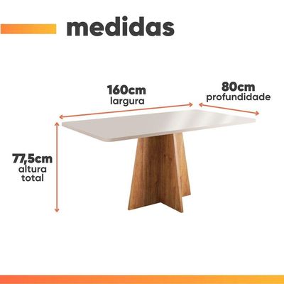 Conjunto Sala De Jantar Mesa 1,60m Moove 6 Cadeiras Veludo Milano Viero Madeirado / Marfim