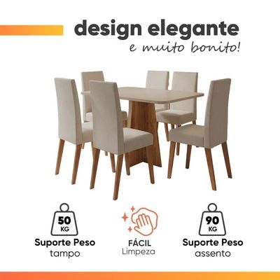 Conjunto Sala De Jantar Mesa 1,60m Moove 6 Cadeiras Veludo Milano Viero Madeirado / Marfim