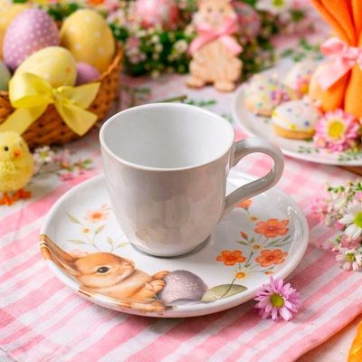 Jogo Xícara Café Coelho Páscoa Bio Doce Ninho 120ml Kit 8pç