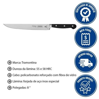 Faca Para Cozinha Tramontina Century Lâmina Em Inox Cabo De Policarbonato Fibra De Vidro 8" 24007108