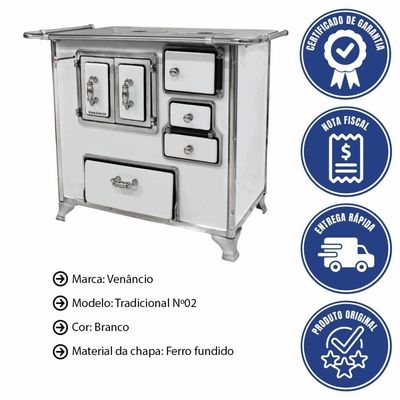 Fogão A Lenha Venâncio Tradicional Nº02 Branco Gabinete Porta Dupla Na Esquerda 28994