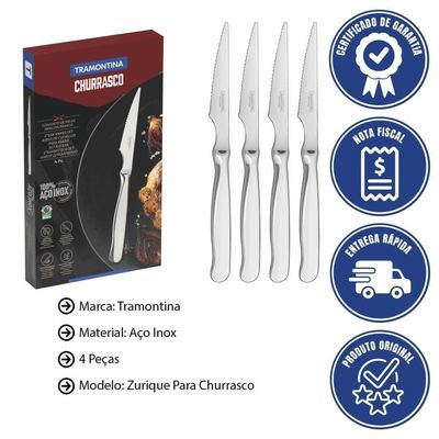Conjunto De Facas Tramontina Zurique Para Churrasco Em Aço Inox 4 Peças 66986710