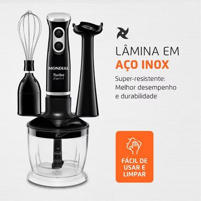 Mixer Mondial MKNE M-14 3 em 1 Preto 500W 2 Velocidades Copo 600ml Lâmina Inox Preto / 110V