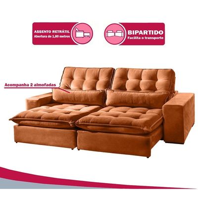 Sofá 4 Lugares Retrátil E Reclinável Bruna 2.50m Veludo Terracota Terracota