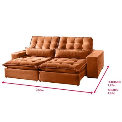 Sofá 4 Lugares Retrátil E Reclinável Bruna 2.50m Veludo Terracota Terracota