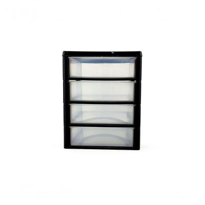 Gaveteiro de Mesa 4 Gavetas Pequeno Organizador BPA Free Modular para Escritório Preto