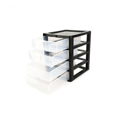 Gaveteiro de Mesa 4 Gavetas Pequeno Organizador BPA Free Modular para Escritório Preto