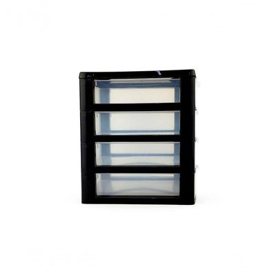 Gaveteiro de Mesa 4 Gavetas Pequeno Organizador BPA Free Modular para Escritório Preto