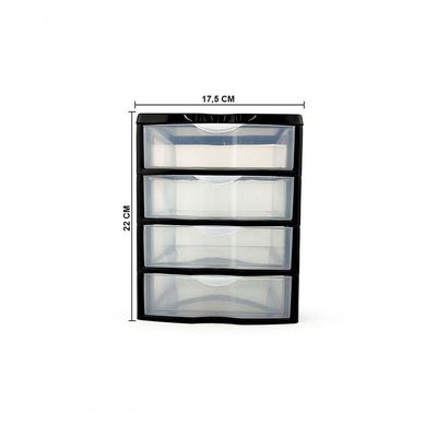 Gaveteiro de Mesa 4 Gavetas Pequeno Organizador BPA Free Modular para Escritório Preto