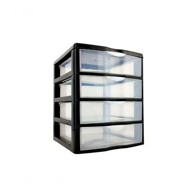 Gaveteiro de Mesa 4 Gavetas Pequeno Organizador BPA Free Modular para Escritório Preto