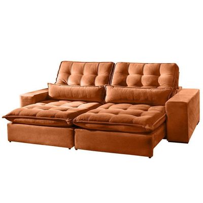 Sofá 4 Lugares Retrátil E Reclinável Bruna 2.50m Veludo Terracota Terracota