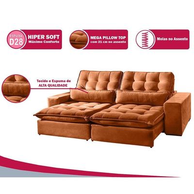 Sofá 4 Lugares Retrátil E Reclinável Bruna 2.50m Veludo Terracota Terracota