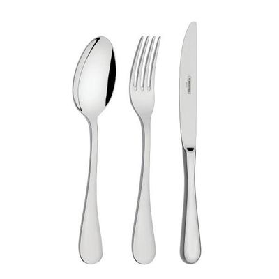 Faqueiro Classic Aço Inox e Estojo de Madeira MDF Inox Polido Brilho Prata