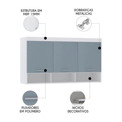Armário Aéreo Ponte Modulado 165cm Taiga Branco/grey L01 - Mpozenato